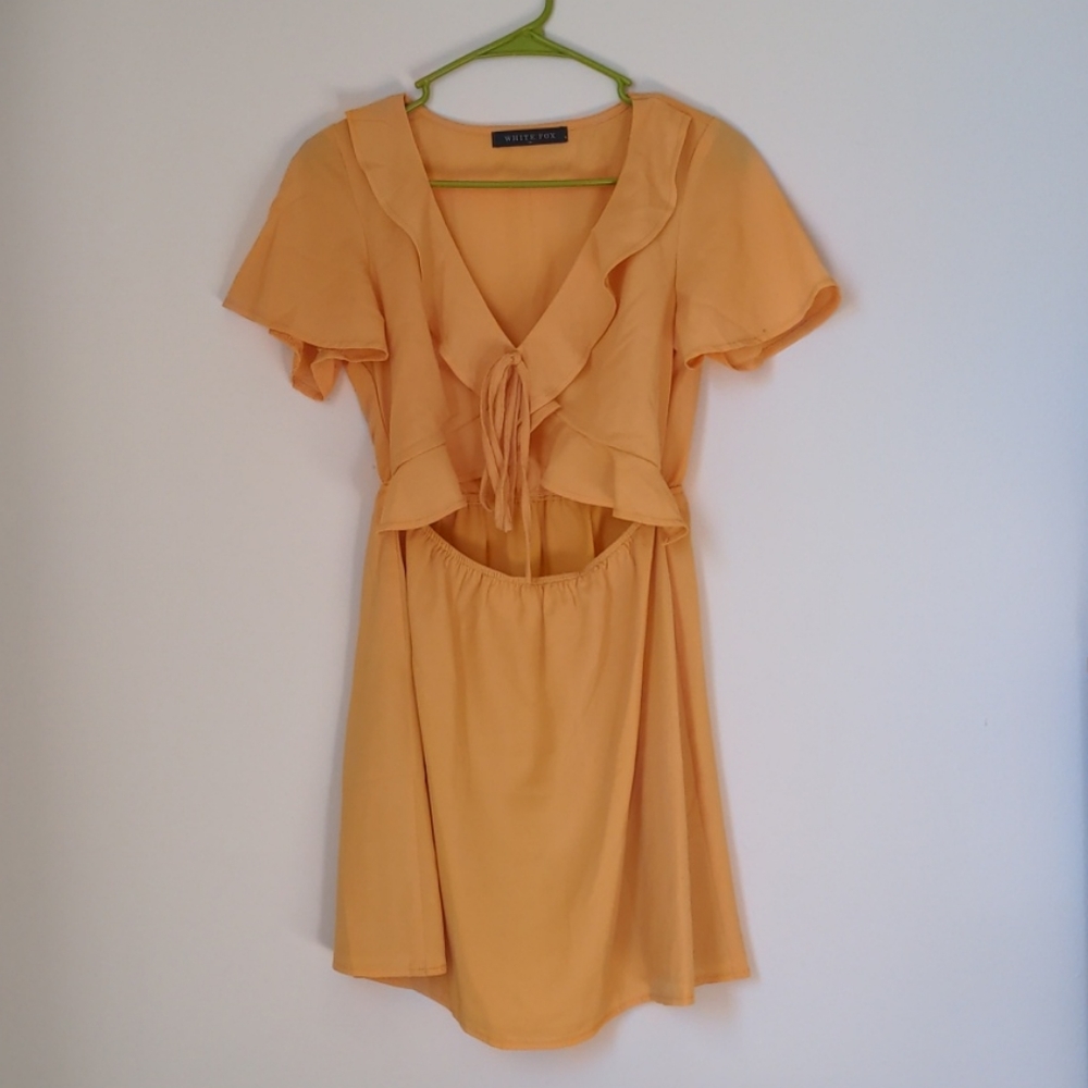 White Fox Boutique Yellow Flutter Sleeve Dress